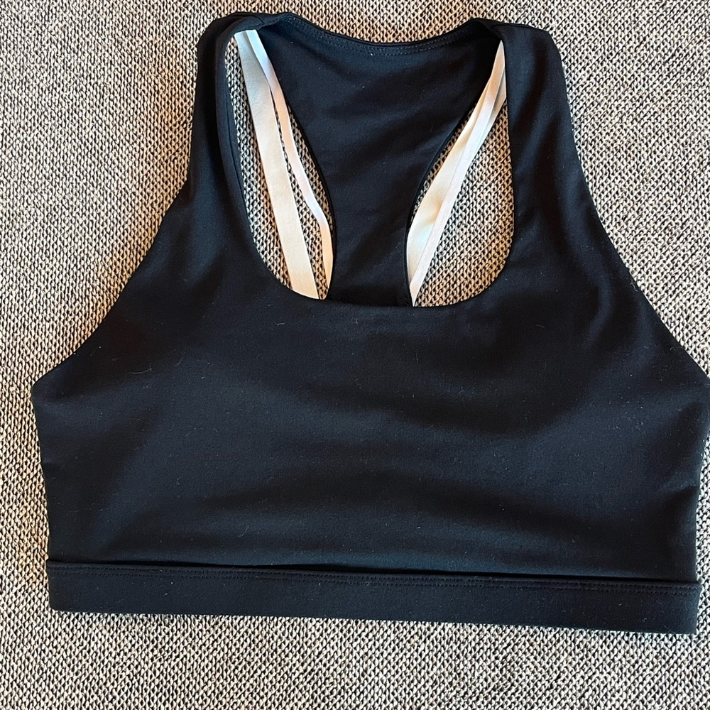 Fabletics Boost Black/White/Silver Sports Bra